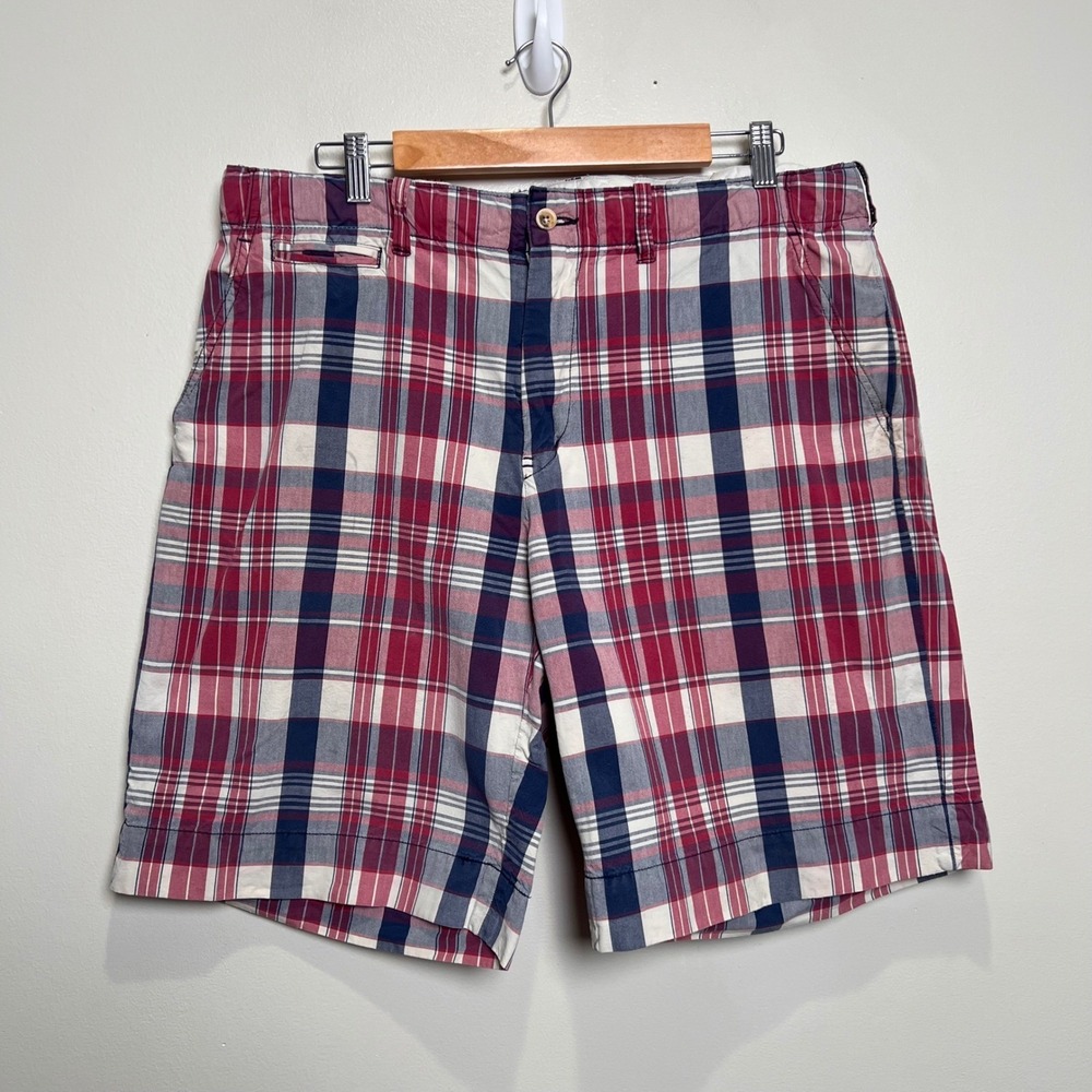 VTG Polo Ralph Lauren Plaid Shorts Cotton Mens 36 Red White Blue Check *READ